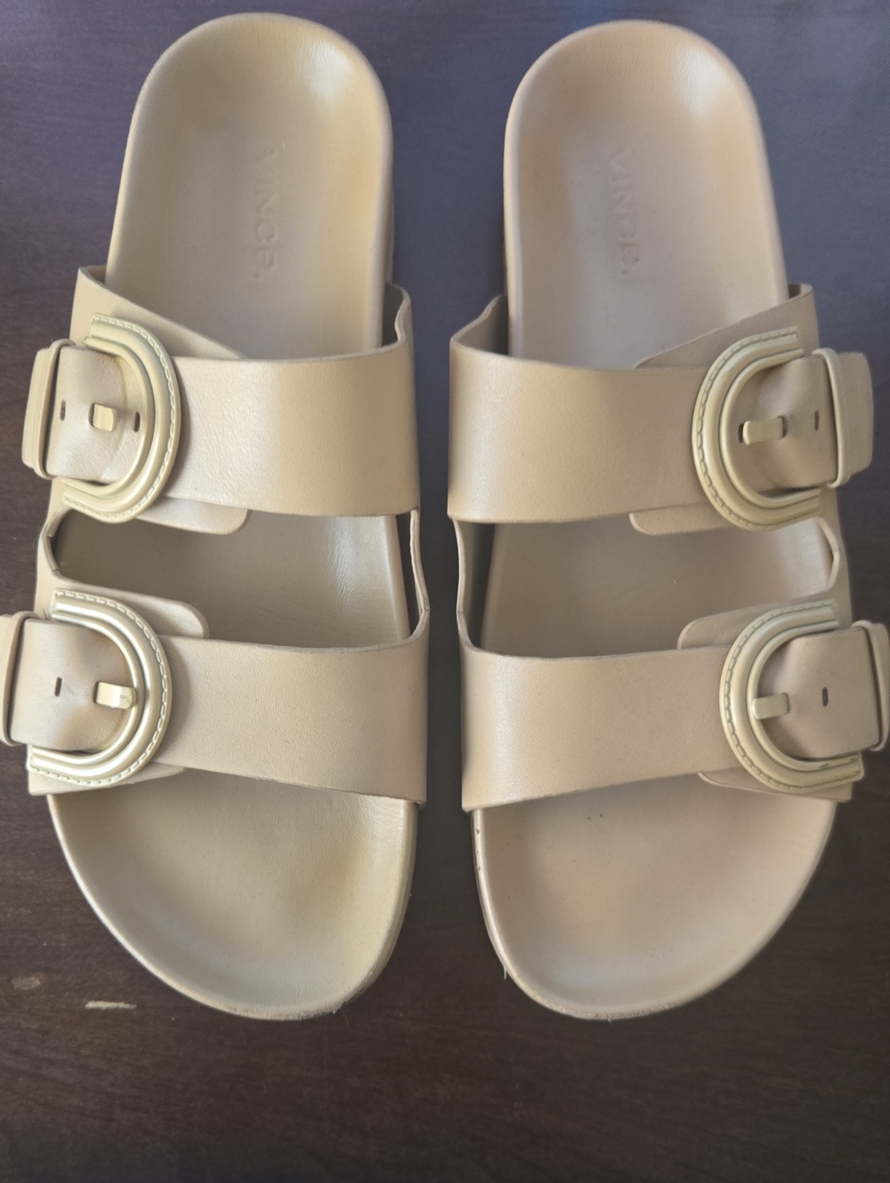 Vince Cream Double Buckle Slide Sandals